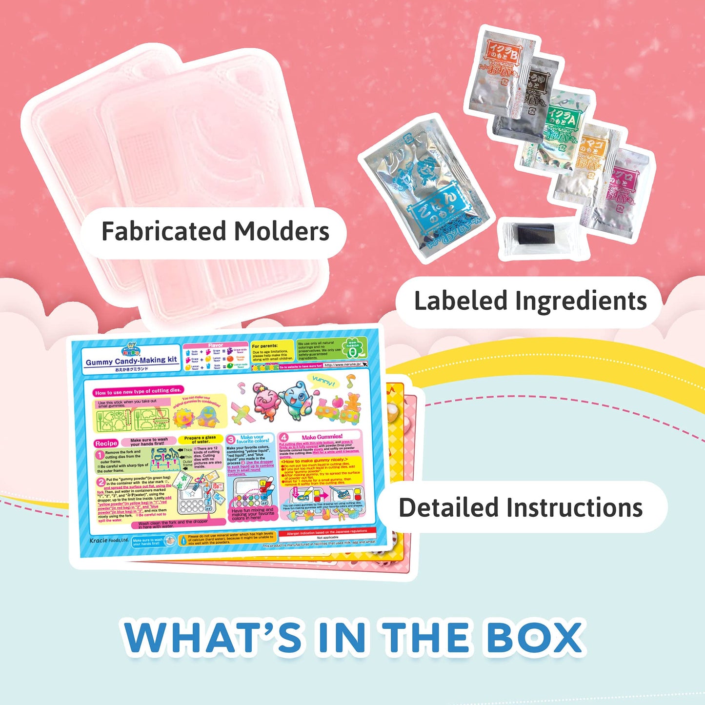 K-Munchies Kracie Popin Cookin Kits - 4 Pack Assorted Japanese Candy Making Kit Bundle - DIY Ramen, Hamburger, Gummi Land, Sushi Candy Poppin Cookin