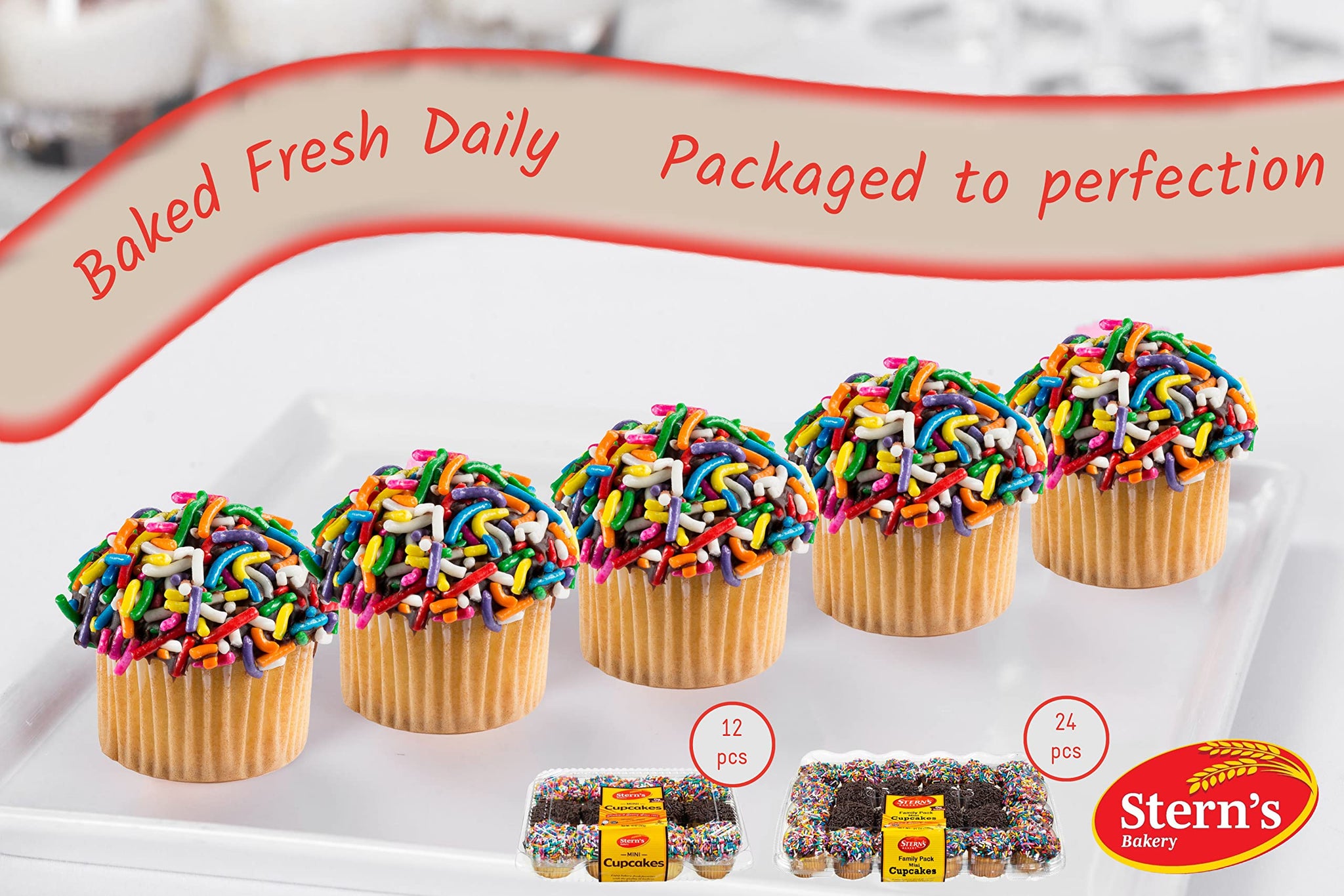 Mini Cupcakes [12 Count] Topped with Rainbow Sprinkles | Birthday Food Gifts for Your Mom, Dad, Grandkid |Fresh Vanilla Cupcakes Individually Wrapped