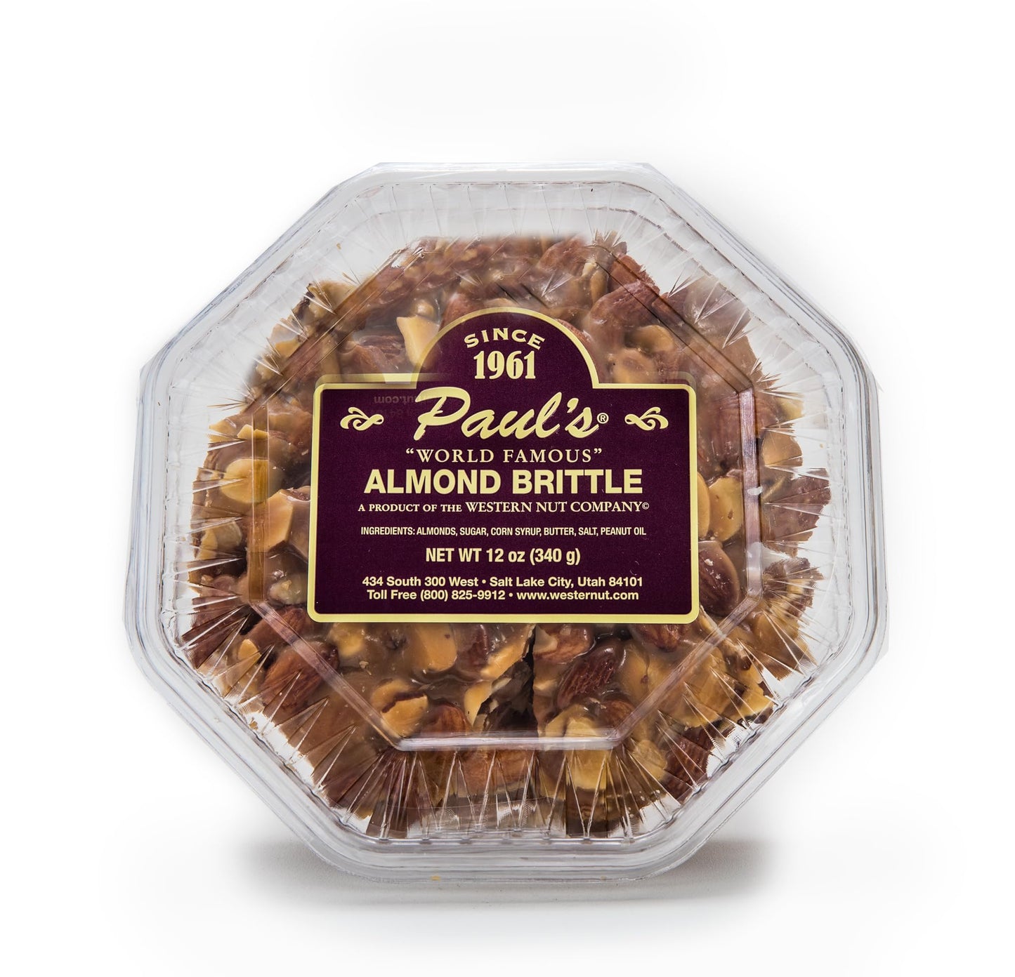 Western Nut Company Brittle Gift in 1lb Plastic Tray, Candy & Chocolate Gifts - Almond Brittle