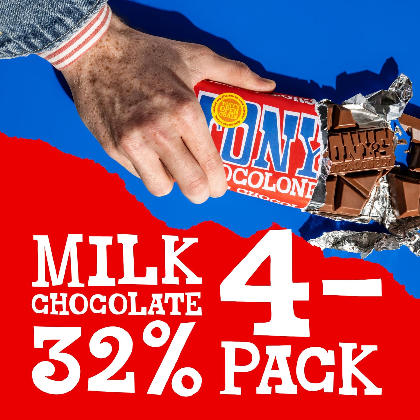 Tony’s Chocolonely Belgian Milk Chocolate Candy Bar, Pure Chocolate Bars for Snacks, Party Favors, Gifts, or Gift Basket, 32% Cacao, Made From Quality