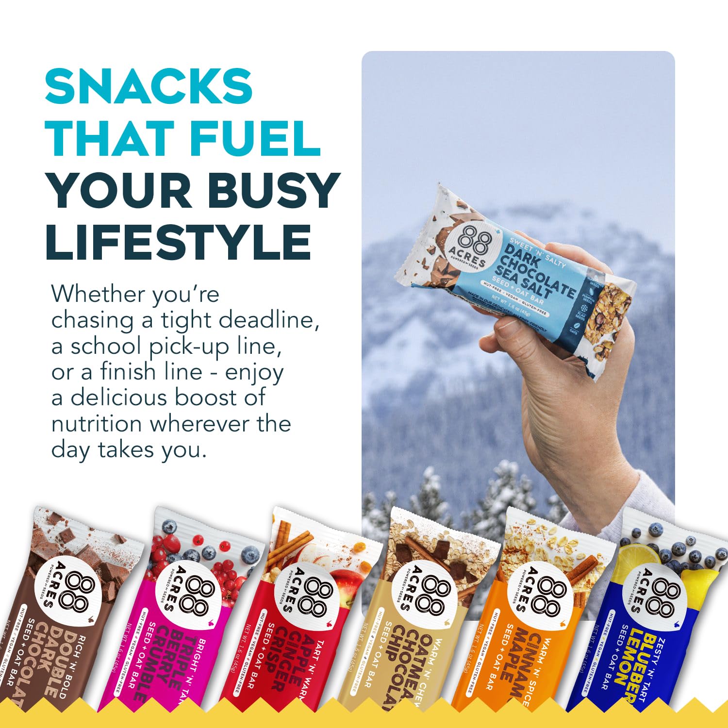 88 Acres Granola Bars Variety Pack, 6 Count, School Safe, Allergen Free Seed & Oat Snack Bar, Gluten & Nut Free, Vegan, Non-GMO & Kosher, Individually