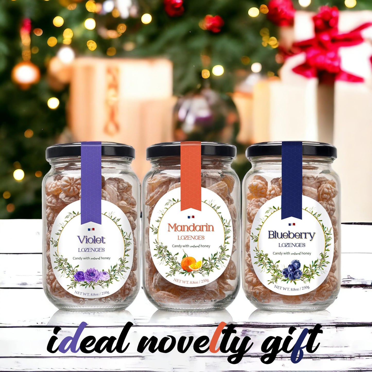 Gourmanity Violet Flavor Honey Lozenges Made with Real Honey and Natural Violet Flavor, Luxury French Candy, Great for Soothing your Throat, 8.8oz Jar