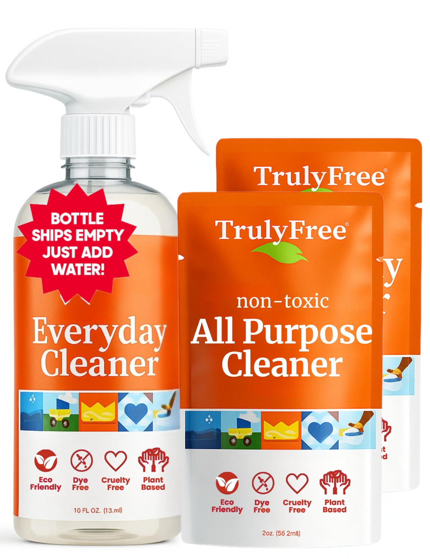 Truly Free Everyday Cleaner Kit - Multipurpose Cleaner Spray, Kitchen Counter Cleaner, Natural Cleaning Products, Multi-Surface Household Solution, 16