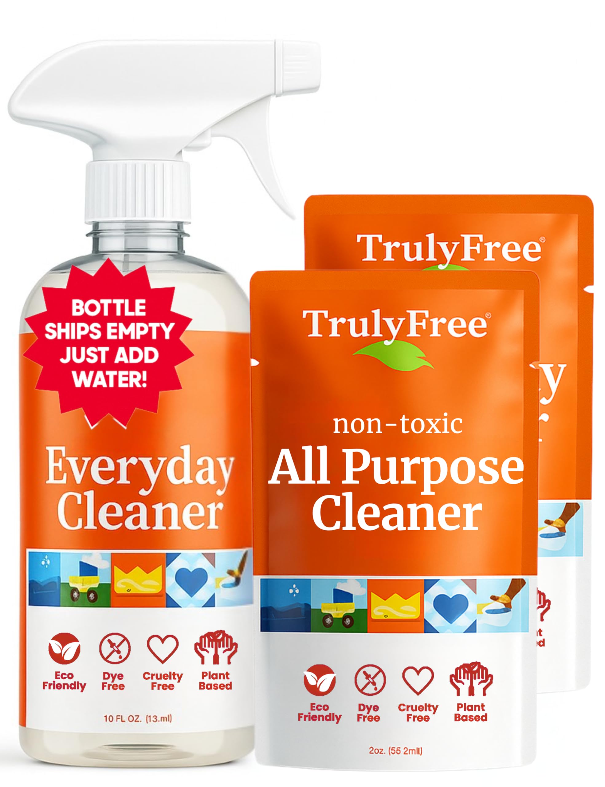 Truly Free Everyday Cleaner Kit - Multipurpose Cleaner Spray, Kitchen Counter Cleaner, Natural Cleaning Products, Multi-Surface Household Solution, 16