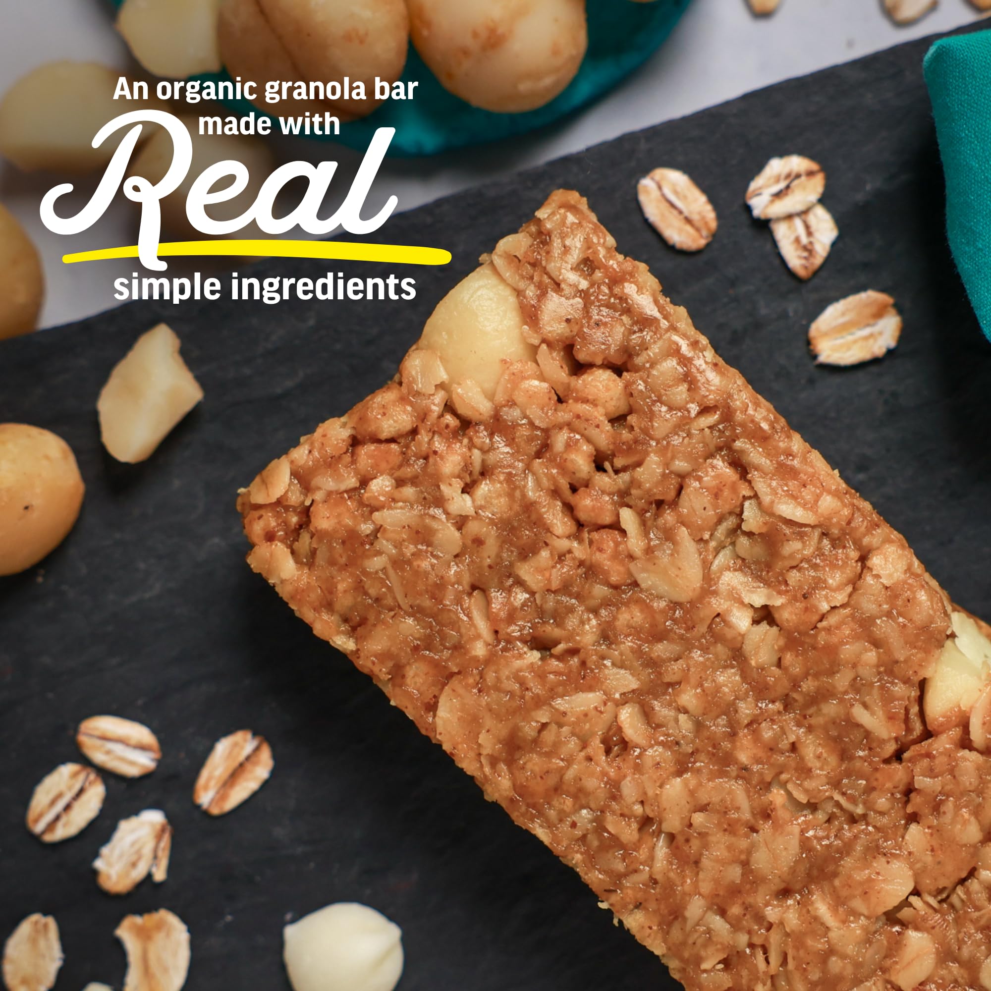 Kate’s Real Food Organic Granola Bars - White Chocolate Macadamia (2.2 oz, Pack of 12) - Organic Energy Bars with Non GMO All Soy Free Free Oats