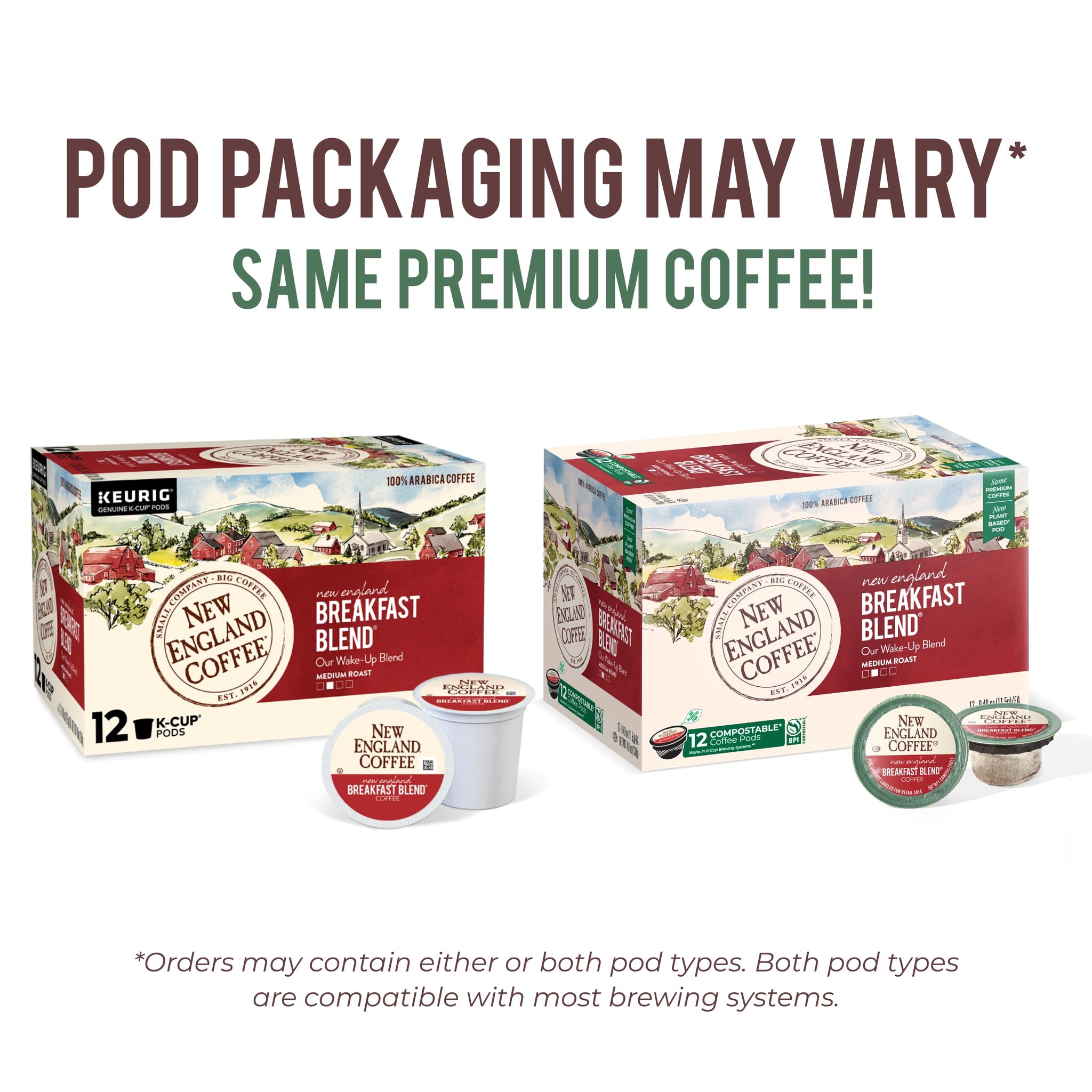 New England Coffee Breakfast Blend Medium Roast Single Serve Pods, 12ct Box (Pack of 1)