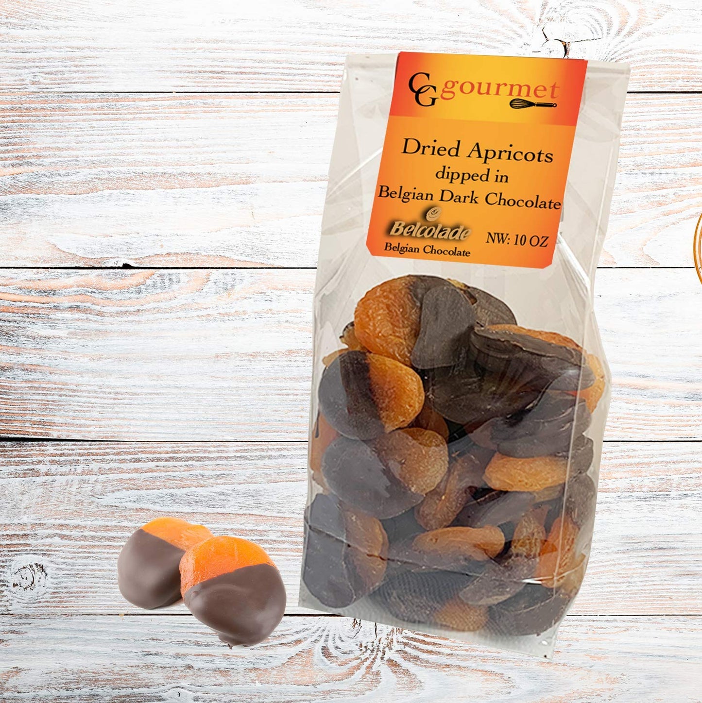 Gift Bags of Dried Apricots dipped in Belgian DARK Chocolate, 2-PACK 10 OZ each