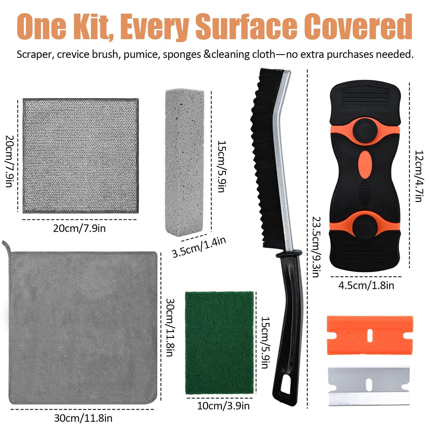 MiToBeLe Heavy Duty Oven Cleaner Brush Set,Oven Cleaning Kits,Oven Cleaning Tools Accessories with Razor Blade Scraper,Crevice Cleaning Brush,Pumice