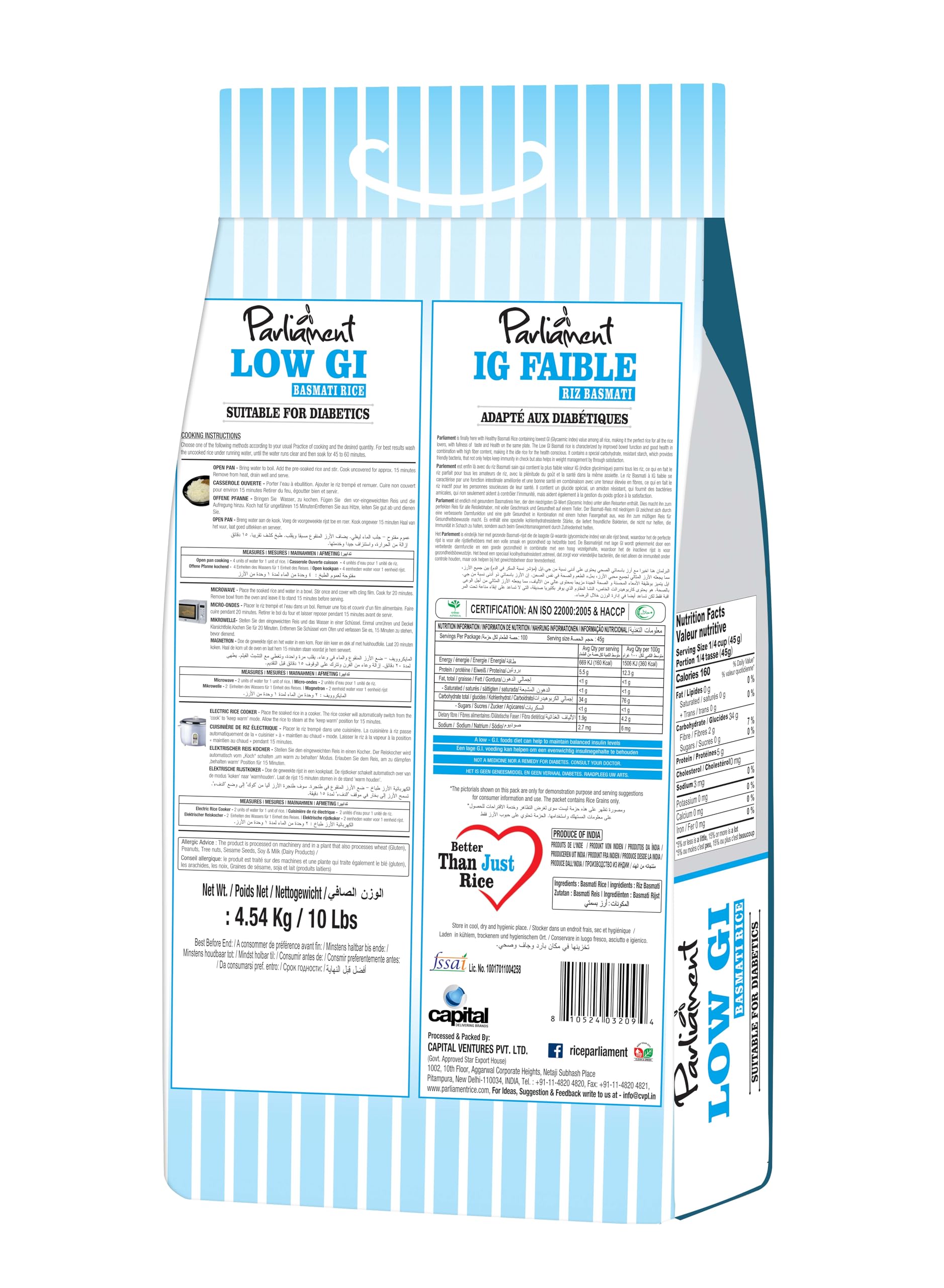 Parliament Diabetic Friendly Basmati Rice w/Lower G.I. Index Value - 10lb