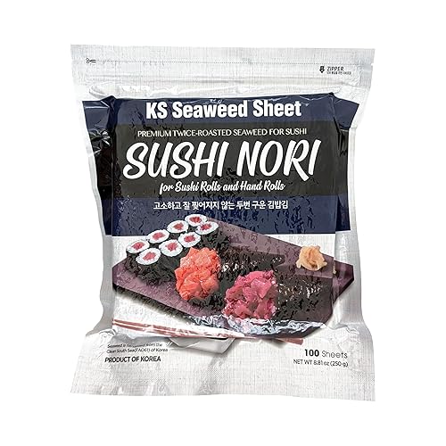 Twice Roasted Seaweed Sheets - 7.50 in x 8.25 in, 100 Sheets - 250 grams (Also Available in 50 sheets -125 grams)