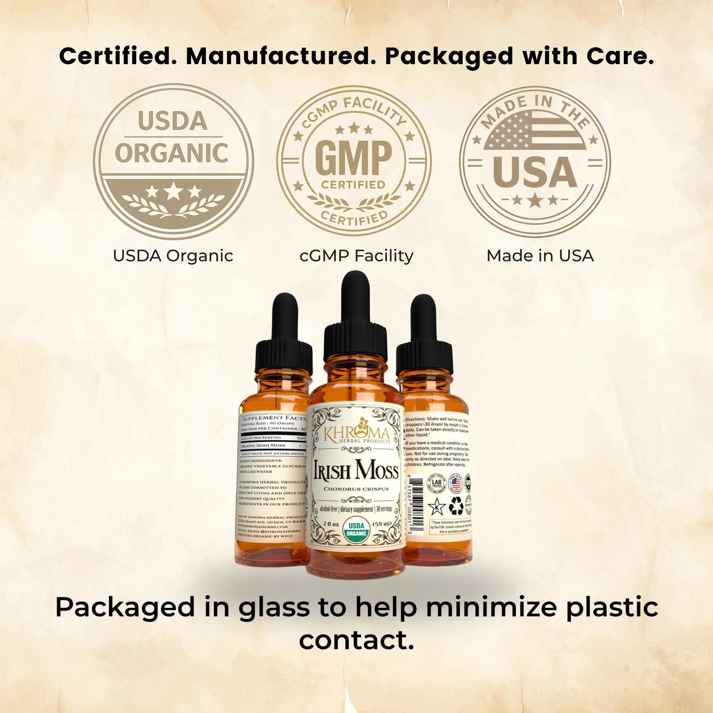 Organic Irish Moss - 2 oz in Glass Bottle - Khroma Herbal Products - Organic Sea Moss
