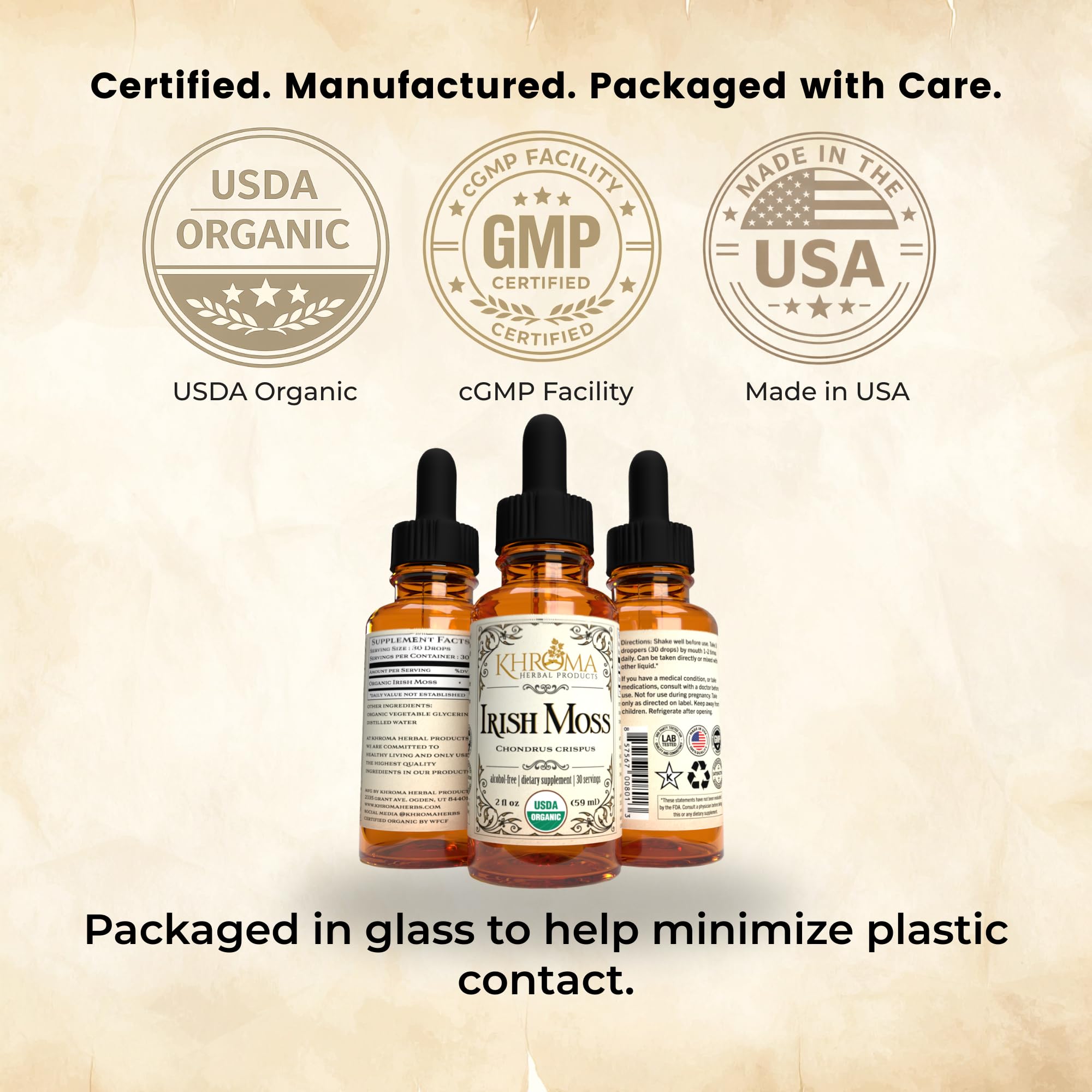 Organic Irish Moss - 2 oz in Glass Bottle - Khroma Herbal Products - Organic Sea Moss