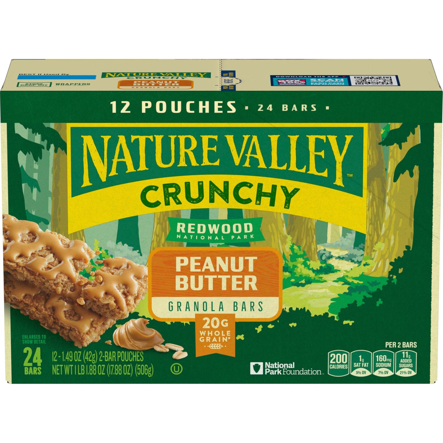 Nature Valley Crunchy Granola Bars, Peanut Butter, 24 Bars, 17.88 OZ (12 Pouches)