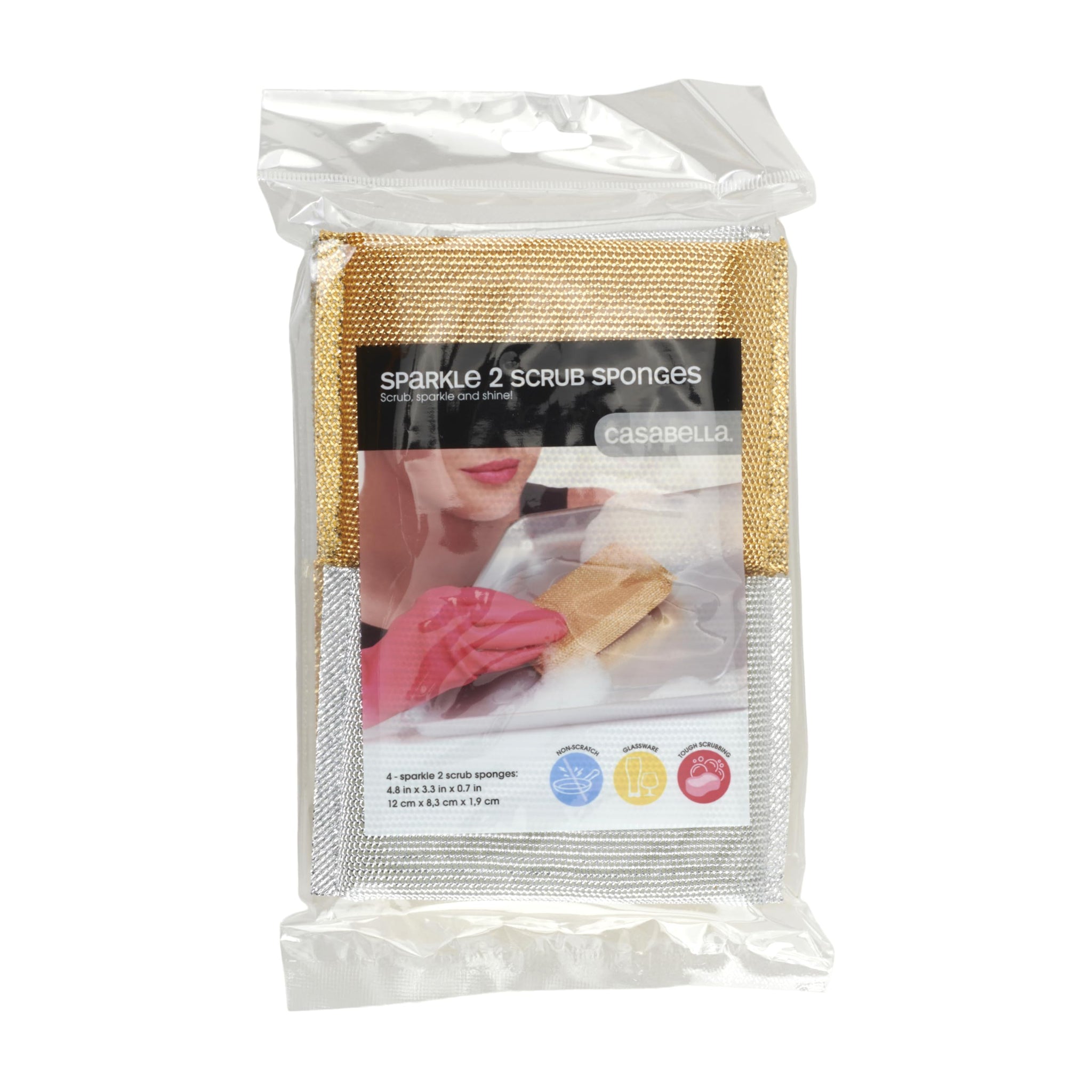 Casabella Sparkle Scrub Sponge Set Absorbent Sponges with Scrubber Exterior Dishwasher-Safe, 4-Pack