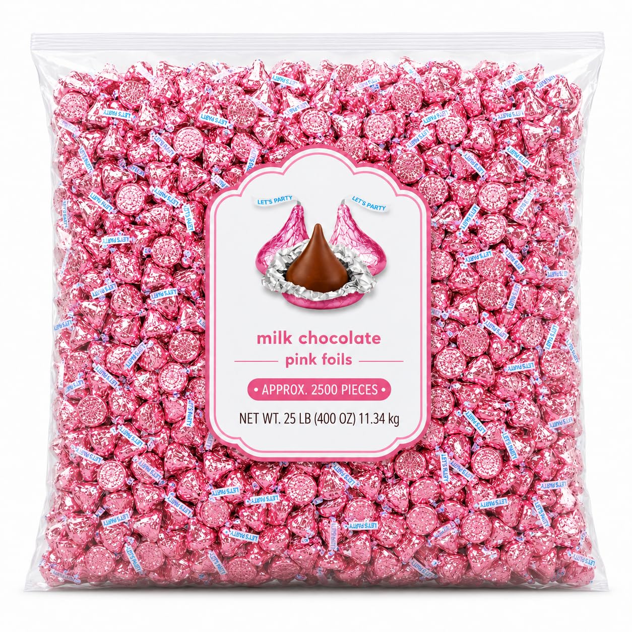 Pink Foil Milk Chocolate Candy Pieces Bulk Bag - 25 lb (Approx. 2500 pieces)