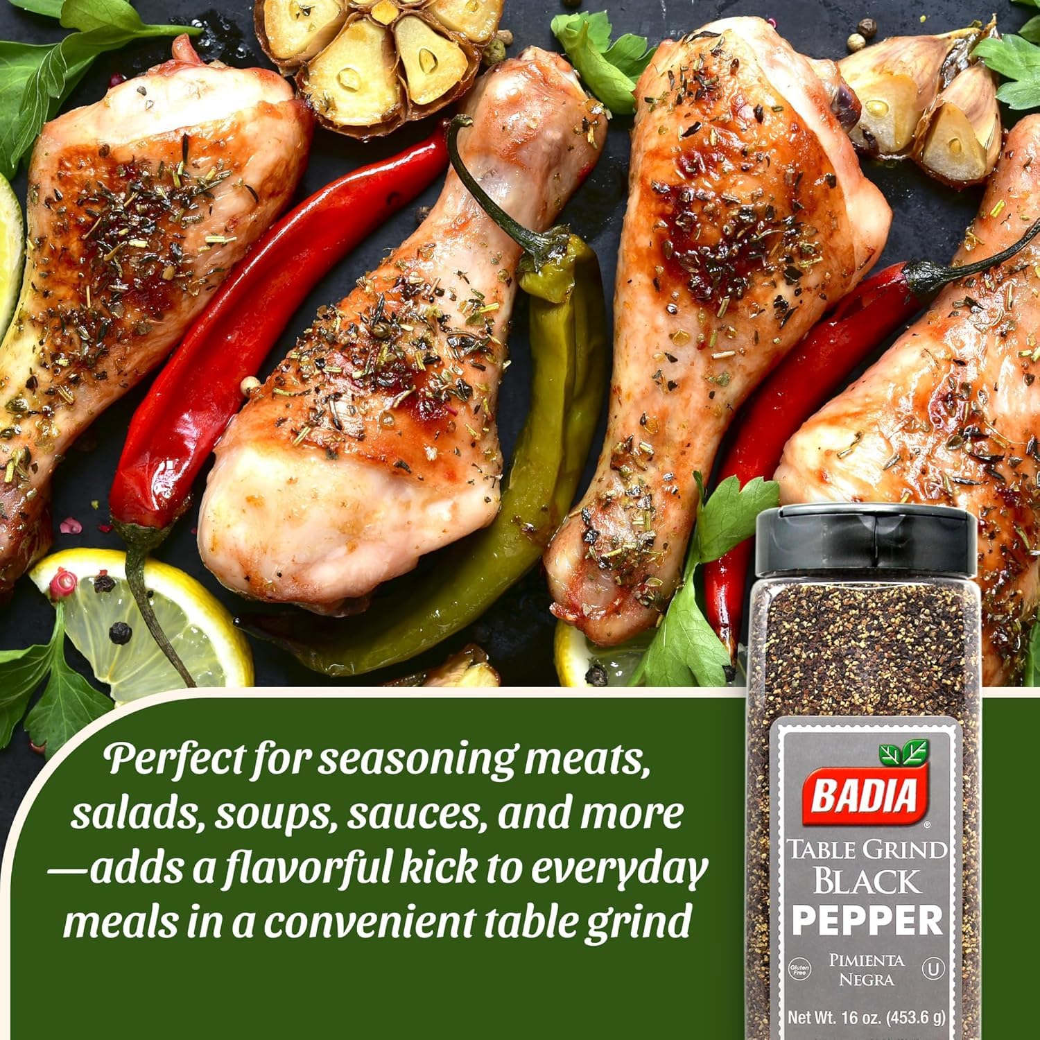 Badia Whole Black Pepper, 16 oz - Aromatic and Flavorful Peppercorns for Everyday Cooking