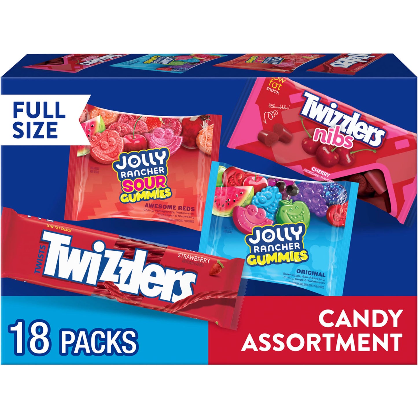 JOLLY RANCHER and TWIZZLERS Assorted Fruit Flavored Candy Bulk Box, 39.5 oz (18 Packs)