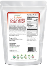 Sun Dried Organic 3 Berry Mix - Goji Berries, Golden Berry White Mulberry - Unsweetened No Sugar Added - Three Delicious Exotic Superfoods For Snacks