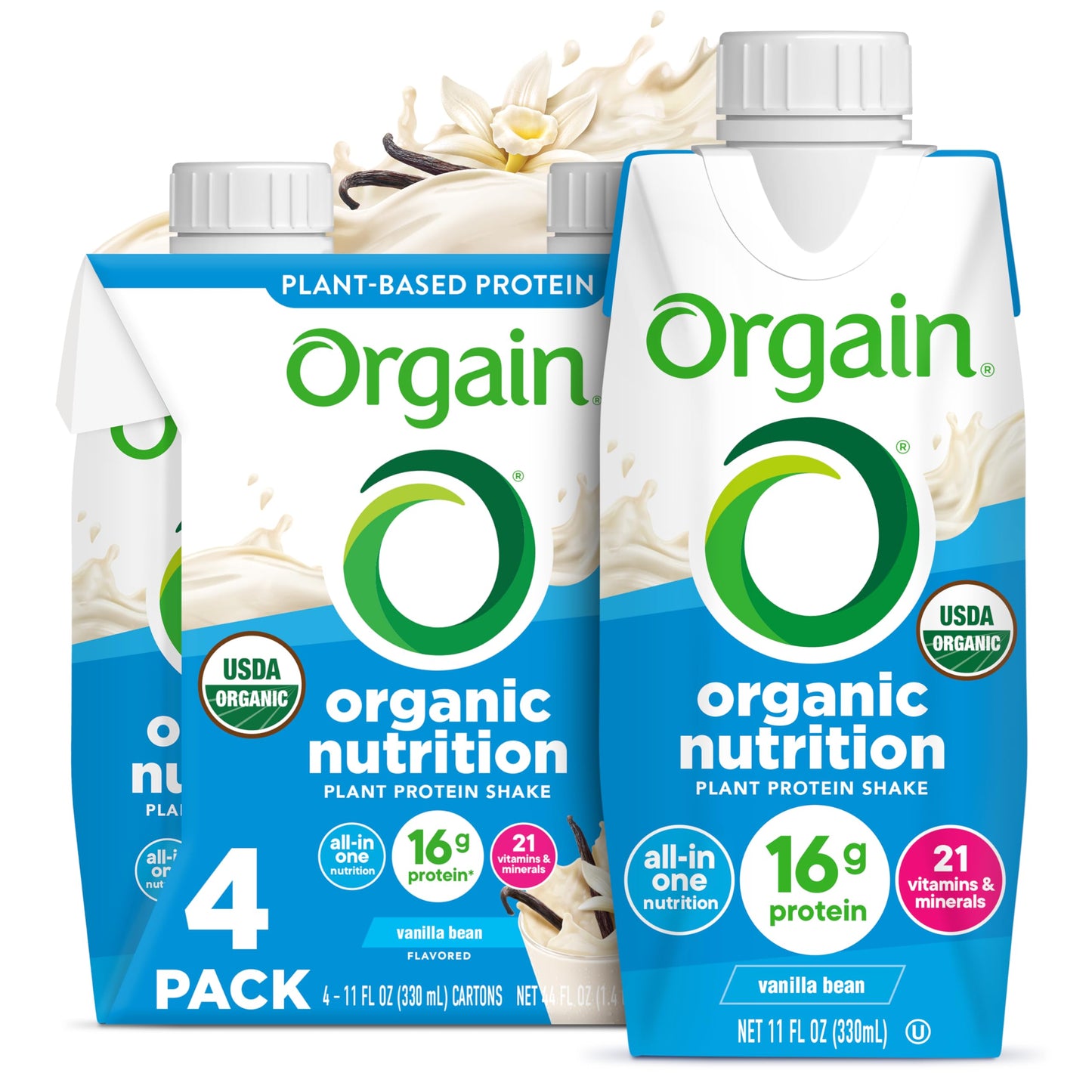 Orgain Organic Nutritional Vegan Protein Shake, Vanilla Bean - 16g Plant Based Protein, Meal Replacement, 21 Vitamins & Minerals, Fruits & Vegetables