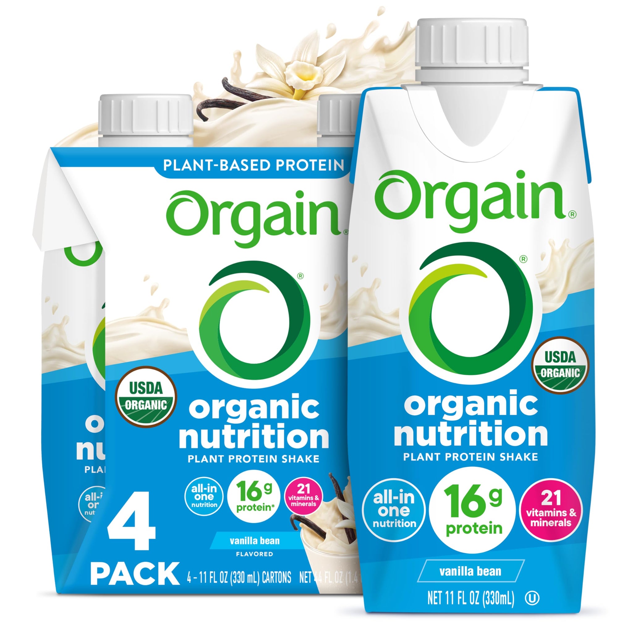 Orgain Organic Nutritional Vegan Protein Shake, Vanilla Bean - 16g Plant Based Protein, Meal Replacement, 21 Vitamins & Minerals, Fruits & Vegetables
