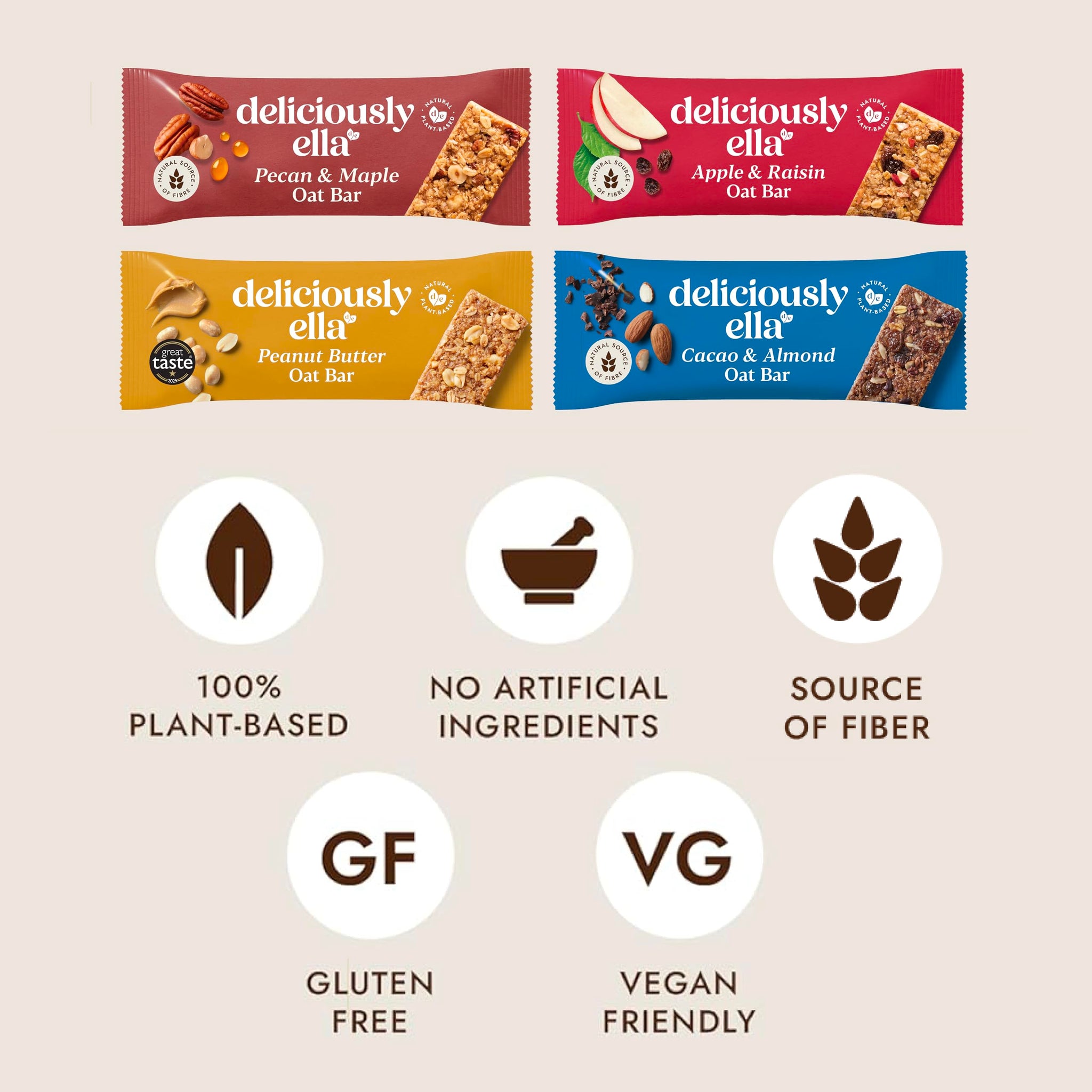 Deliciously Ella Oat Bars Variety Pack, Whole Food Ingredients, Gluten Free, Vegan, 12 Bars