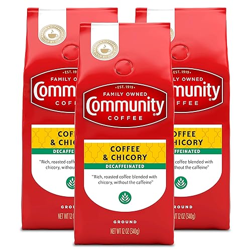 Community Coffee Coffee and Chicory Decaf 36 Ounces, Medium Dark Roast Ground Coffee, 12 Ounce Bag (Pack of 3)