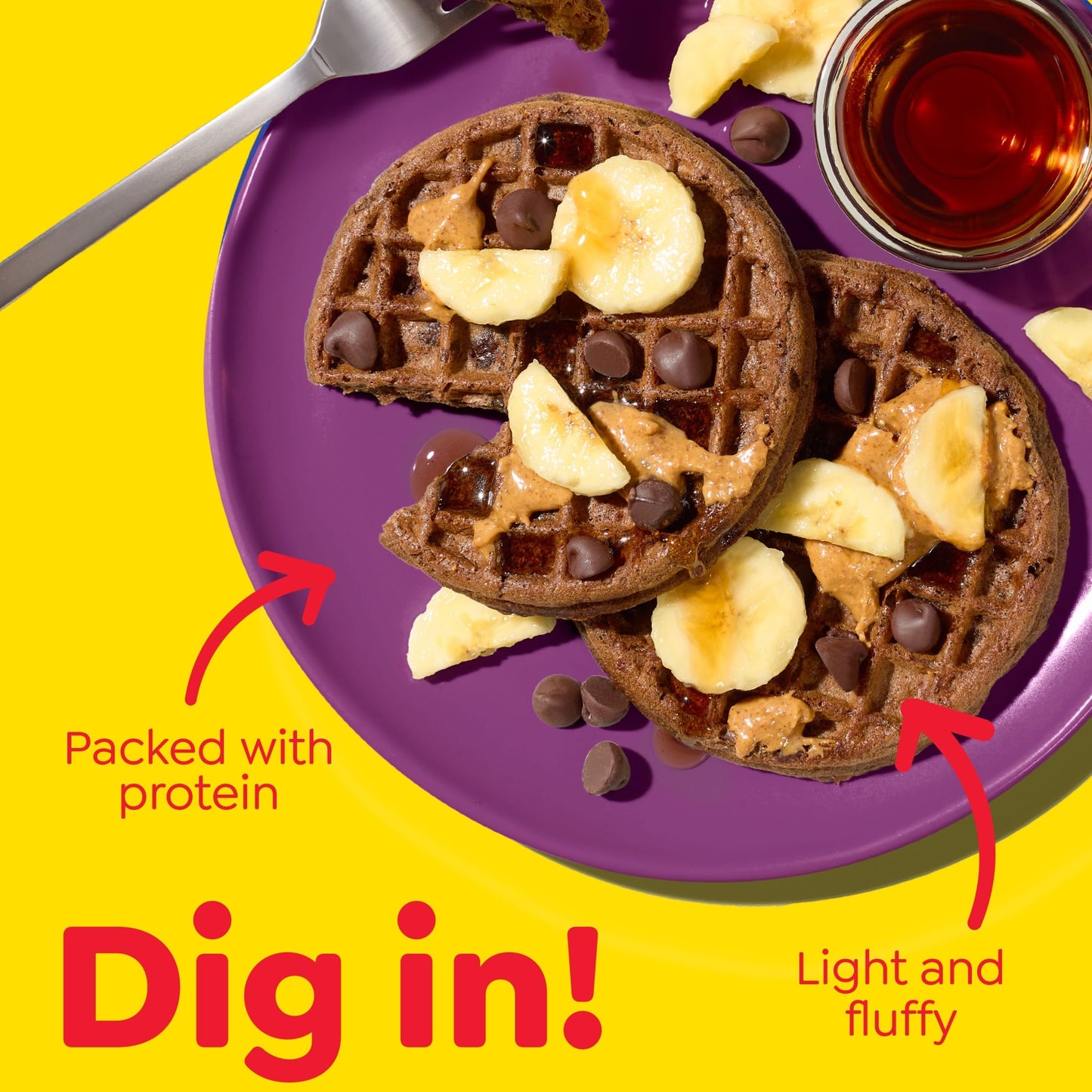 Eggo Protein Chocolate Chip Brownie Waffles, Breakfast Food, Protein Snacks, 10 Waffles (Frozen)