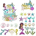 25 PCS Glitter Mermaid Theme Birthday Cake Topper Under the Sea Party Supplies Cake Decoration Cupcake Toppers Mermaid Tail Starfish Conch Seahorse