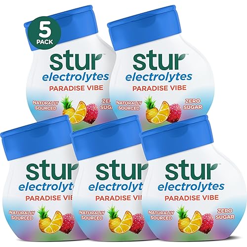 Stur Paradise Vibe with Electrolytes, Zero Sugar Liquid Water Enhancer, 1.62 fl oz bottle (Pack of 5)