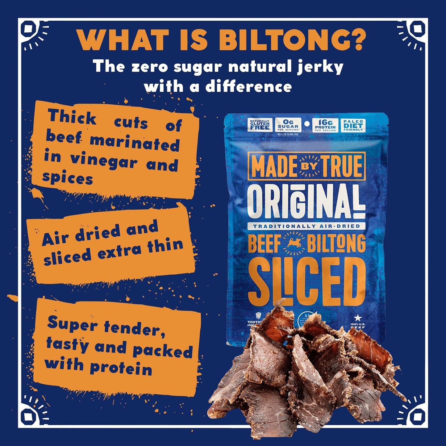 Made by True Beef Sliced Bites Ultimate Variety (2 Ounce, Pack of 5) - All Natural, Zero-Sugar True Jerky Biltong - High Protein, Keto, Paleo & Whole
