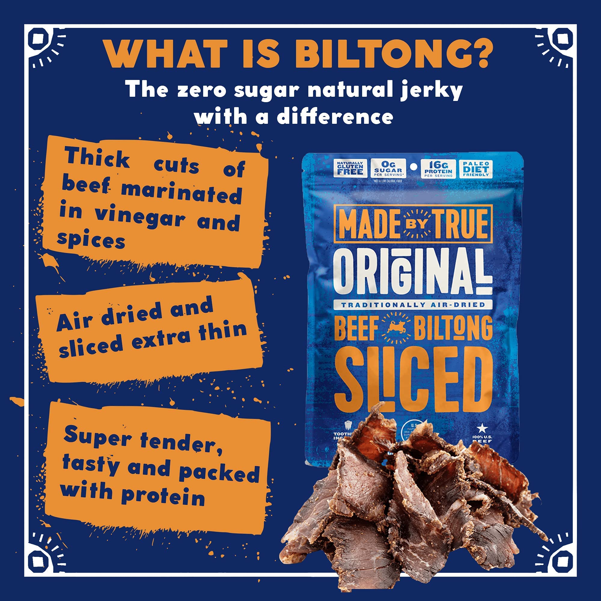 Made by True Beef Sliced Bites Ultimate Variety (2 Ounce, Pack of 5) - All Natural, Zero-Sugar True Jerky Biltong - High Protein, Keto, Paleo & Whole