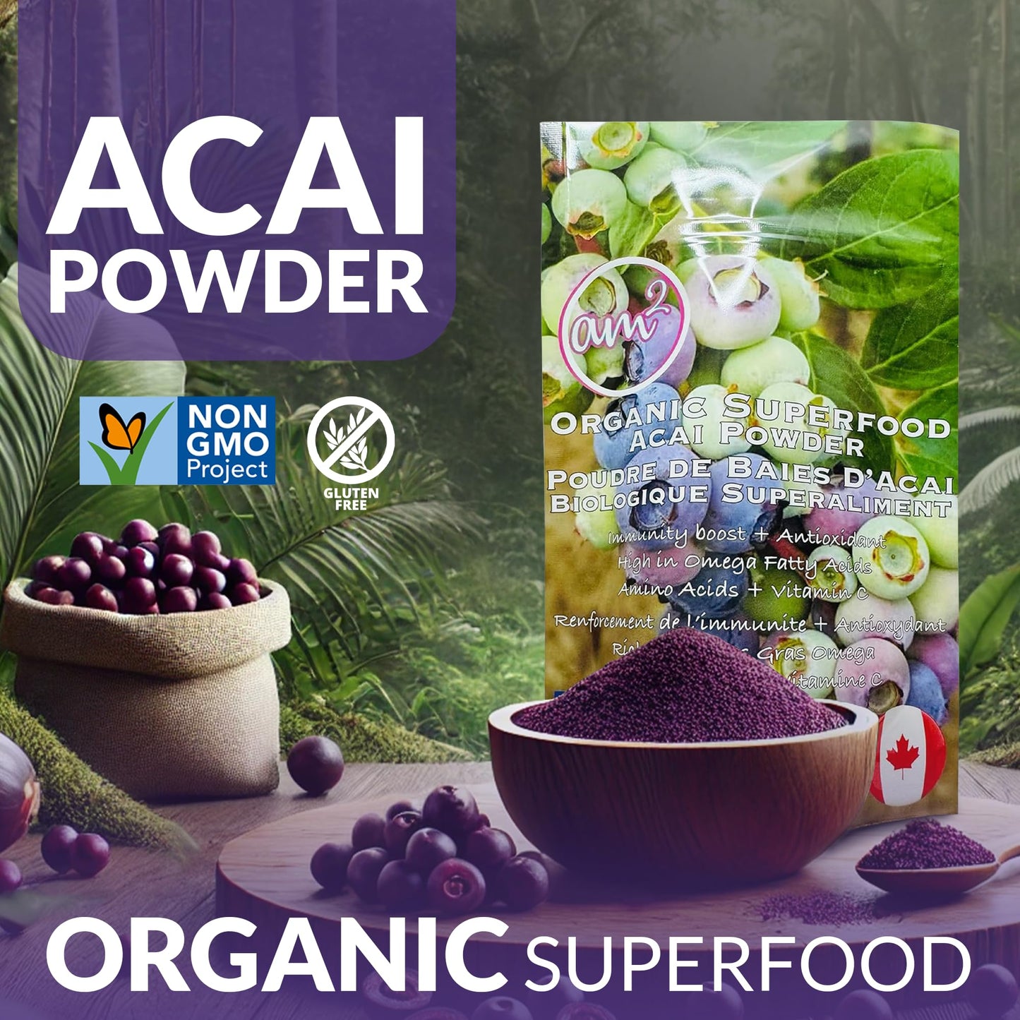 am2 Organic Acai Powder - Freeze Dried Acai Berry Granulated Powder - 100% Natural Fruit Powder - Antioxidant Rich Superfood Powder for Smoothie Bowls