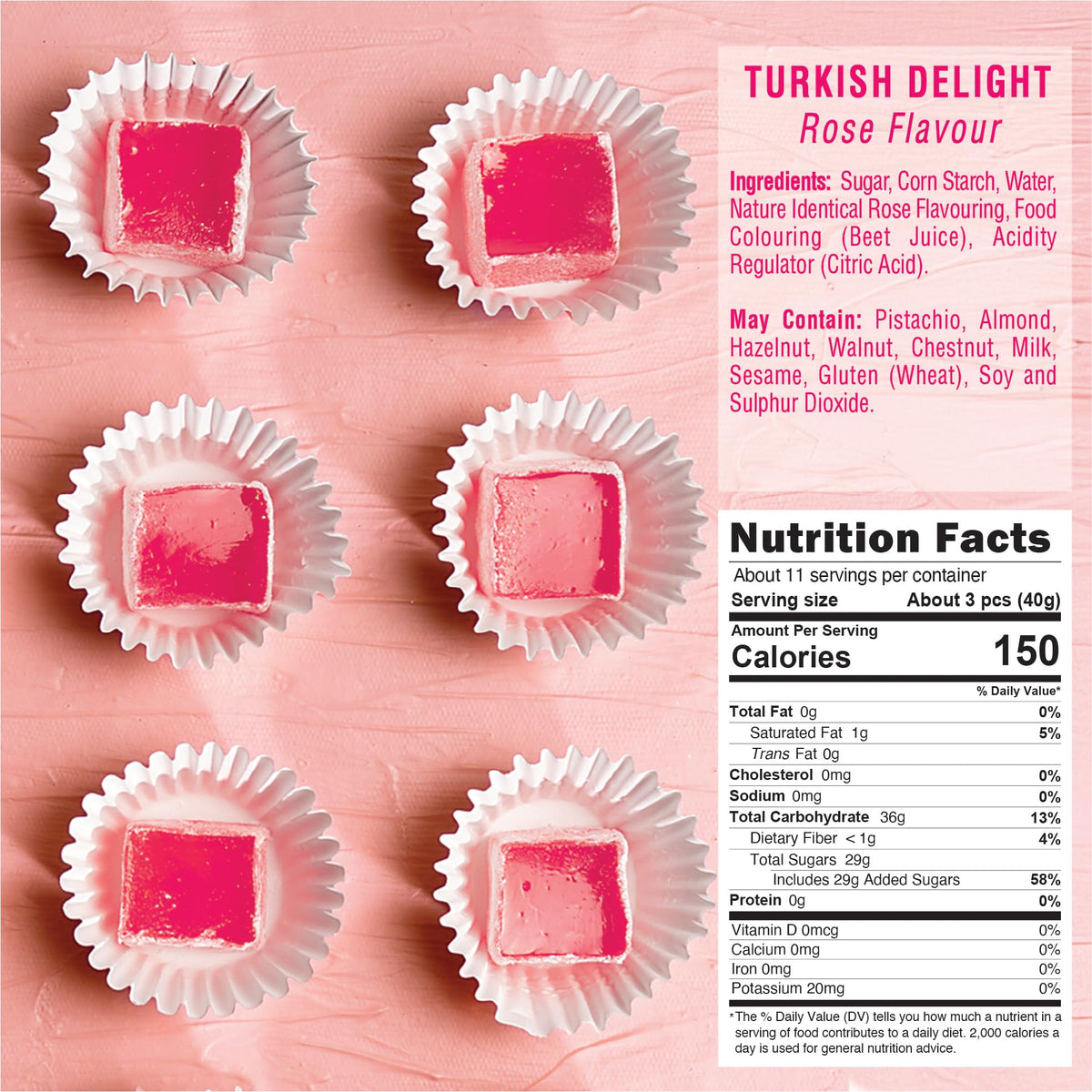 HazerBaba Turkish Delight Candy Rose Flavor, 16 Oz (Pack of 1), Dulces