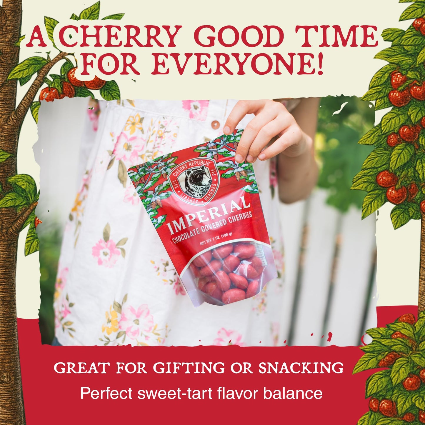 Cherry Republic Imperial Milk Chocolate Covered Cherries, 7 oz - Real Dried Michigan Chocolate Cherries Topped off with Red Cherry Confection