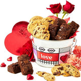 David’s Cookies Cookie Brownies Bucket Sampler - 1.3Lbs Assorted Gourmet with Chocolate Chip Brownies and Chocolate Chunk Cookies in a Love Tin