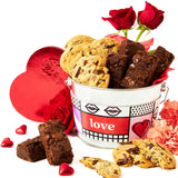 David’s Cookies Cookie Brownies Bucket Sampler - 1.3Lbs Assorted Gourmet with Chocolate Chip Brownies and Chocolate Chunk Cookies in a Love Tin