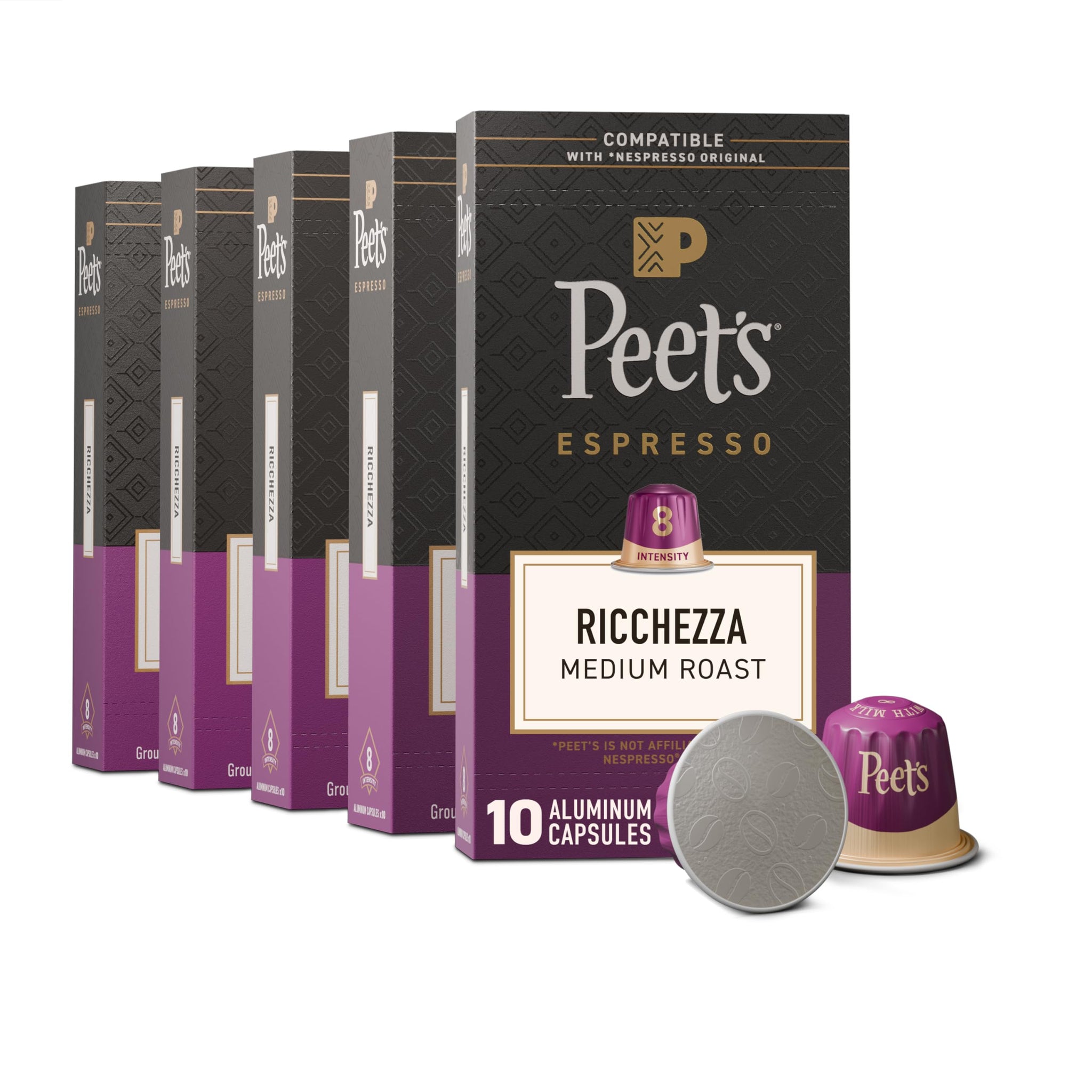 Peet's Coffee, Medium Roast Espresso Capsules, Compatible with Nespresso Original Machine, 100% Arabica Coffee - Ricchezza Intensity 8, 50 Count (5