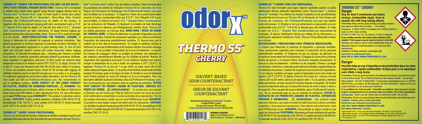 PRORESTORE 433002901 ODORx Thermo 55 Cherry Solvent-Based Odor Counteractant for Thermal Fogging, 1 Gal, 4 pk