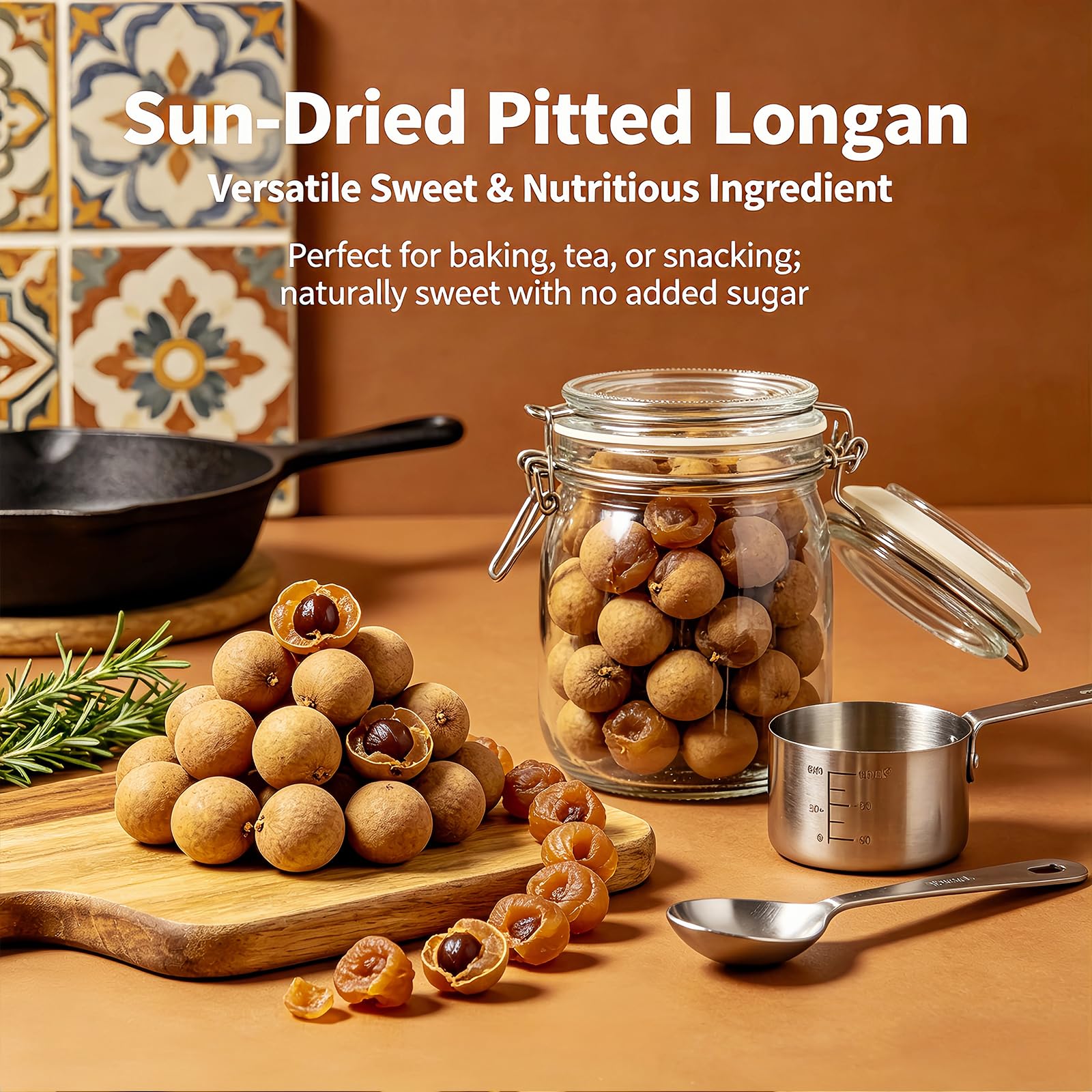 1.2lb Dried Longan, Premium Thai Longan Meat - Pitted Meat, Selected Whole Fruit, Sweet for Baking, Soups, Tea & Snacks, Asian Recipes Jar