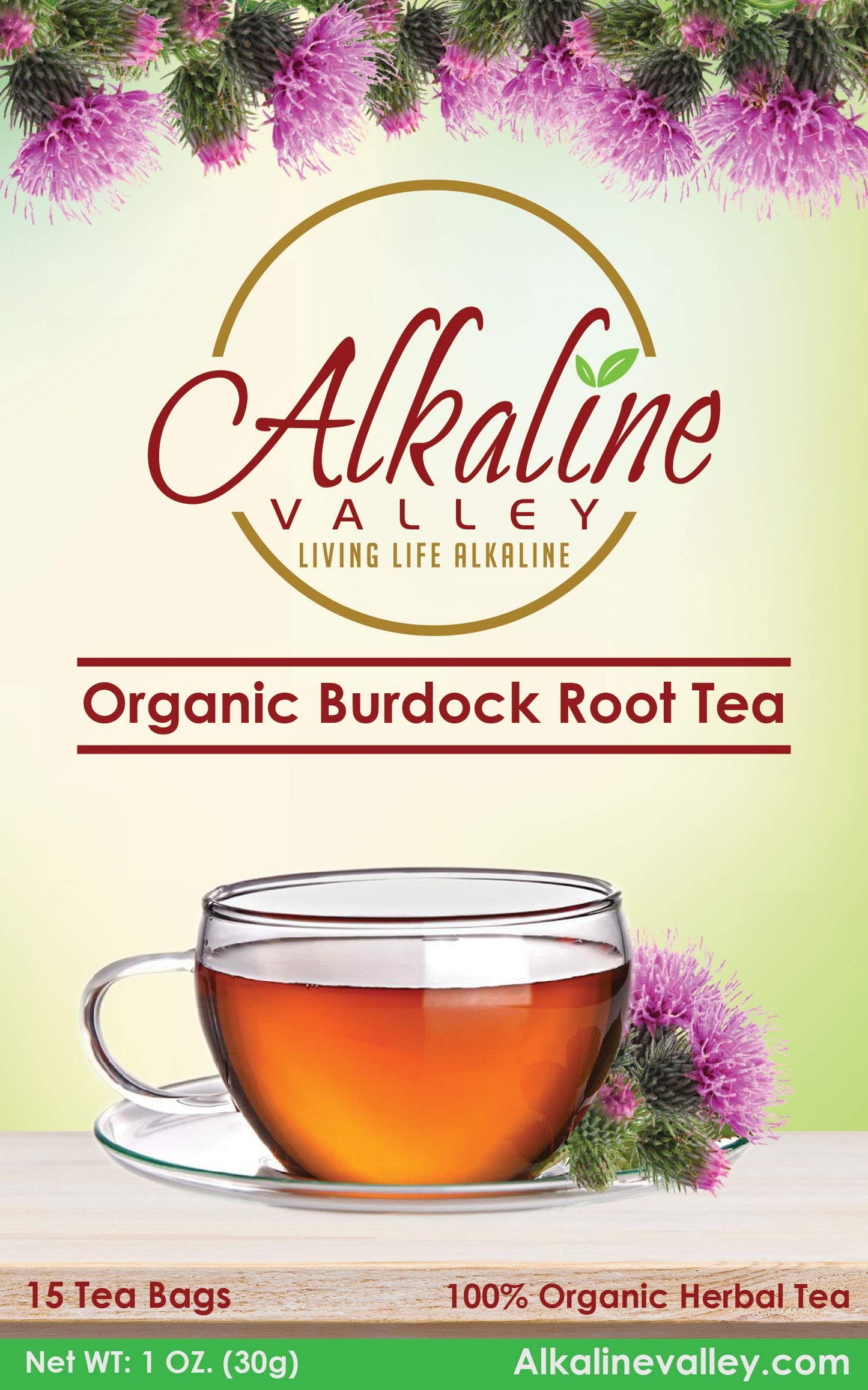 Burdock Root Tea Organic - 100% Alkaline - 45 Unbleached/Chemical-Free Burdock Root Tea Bags - Pack of 3 - Caffeine-Free, No GMO