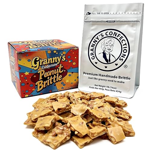 Granny’s Confections Peanut Brittle - 16oz Gift Box - Gourmet Handmade Candy - Crunchy Sweet Snack - Perfect for Holidays, Birthdays & Thank You Gifts