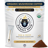 Monkey Brew Rise & Focus USDA Organic Mushroom Coffee - Boosts Focus, Energy, Immunity & Mood | 1,750mg Adaptogens: Lion’s Mane, Turkey Tail, KSM-66