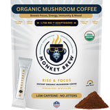 Monkey Brew Rise & Focus USDA Organic Mushroom Coffee - Boosts Focus, Energy, Immunity & Mood | 1,750mg Adaptogens: Lion’s Mane, Turkey Tail, KSM-66