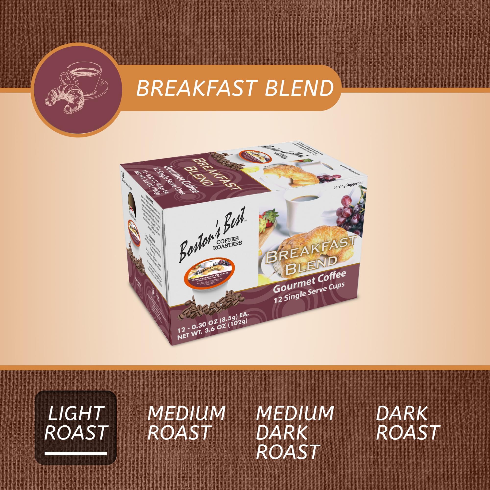 Boston’s Best - Smooth Light-Roast Breakfast Blend, Delicious Gourmet Coffee Compatible with Keurig Coffee Maker, 1 Count (12 Single Serve Cups)