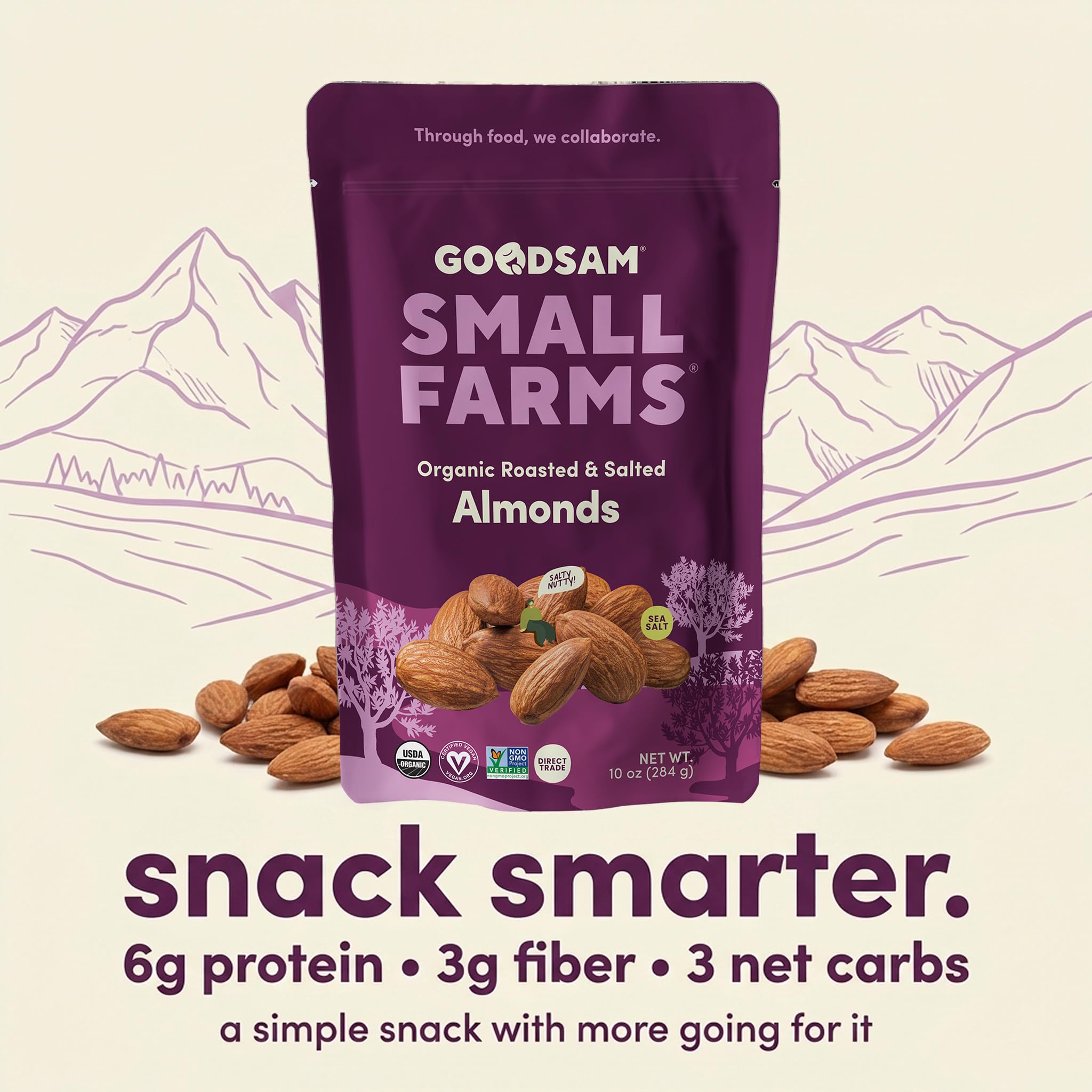 GoodSam Foods - Organic Roasted & Salted Almonds 1.25lbs (2x10z Bags) - Regeneratively Farmed California Almonds for Snacking Cooking and Baking