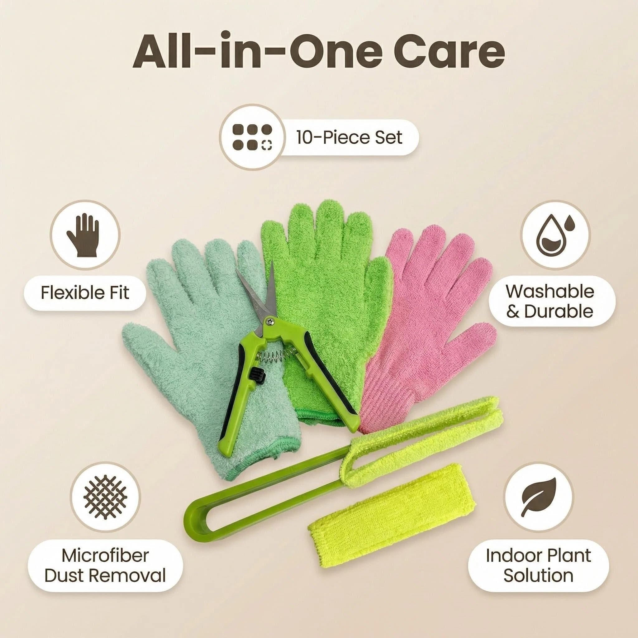 Nedfesdfh Microfiber Gloves for Plant Dusting,10 Pack Plants Cleaning Set with Leaf Cleaner Tong with Separate Cloth Covers and Garden Shear