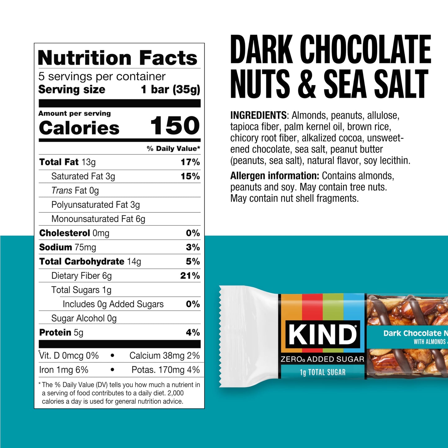 Kind Zero Added Sugar Healthy Snacks Bars Variety Pack, Gluten Free, High Fiber, Keto Snacks, Dark Chocolate Nuts & Sea Salt, Caramel Almond, Peanut