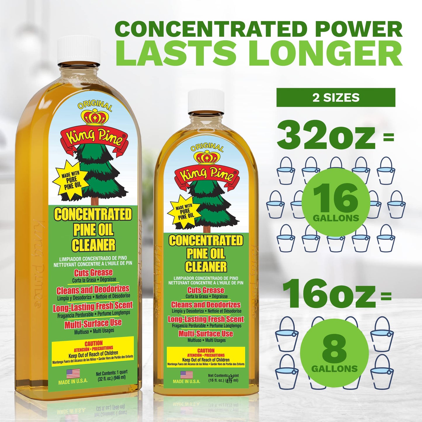 King Pine Concentrated Pine Oil Multi-Surface Cleaner Industrial Strength, Gold, 32 Fl Oz