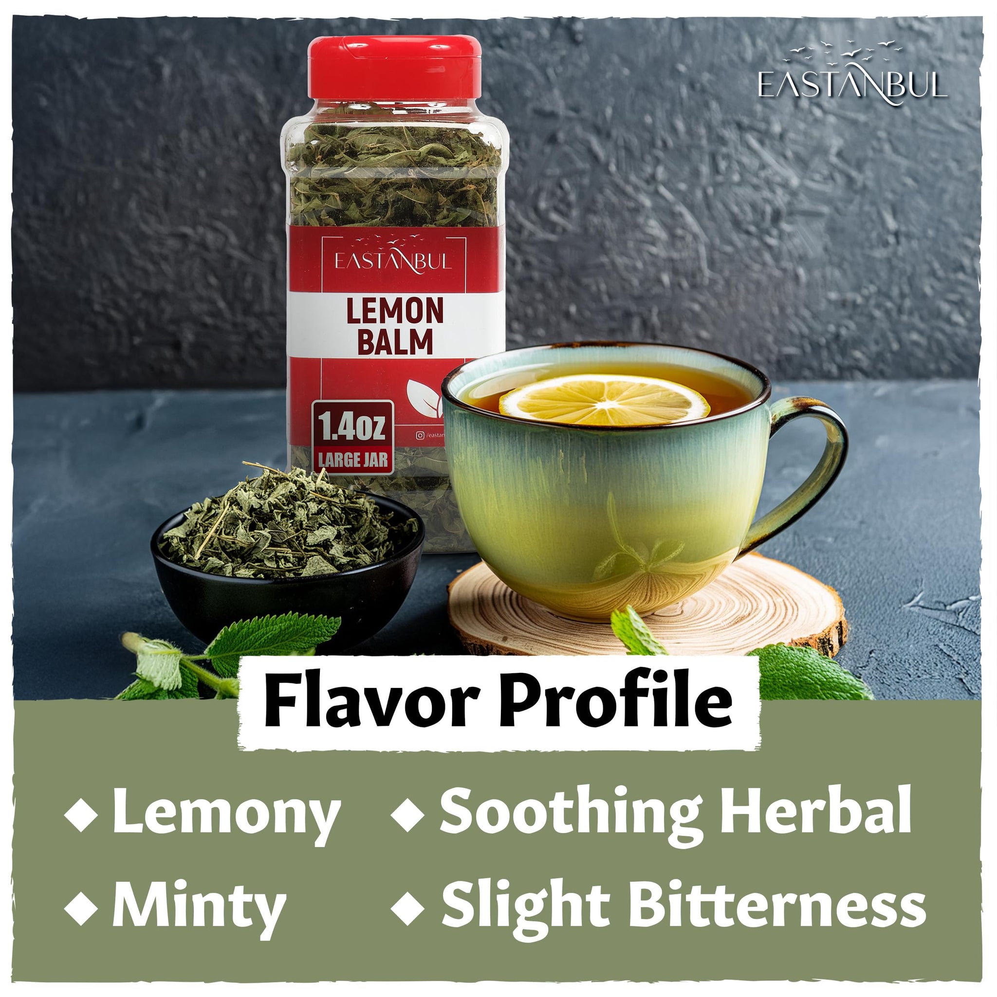 Eastanbul Lemon Balm Leaf, 1.4oz Lemon Balm Tea Loose Leaf & Pure, Melissa Tea, Te De Toronjil Morado, Dried Herb, Natural, No Caffeine, Natural