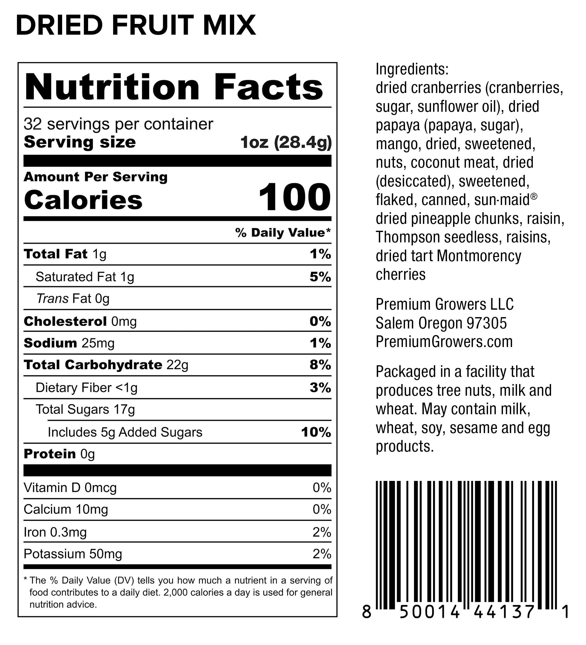 Oregon Premium Growers Healthy Choice Dried Fruit Snacks, 32oz - Natural Trail Mix with Cranberries, Mango, Coconut, Raisins, Oregon Crafted
